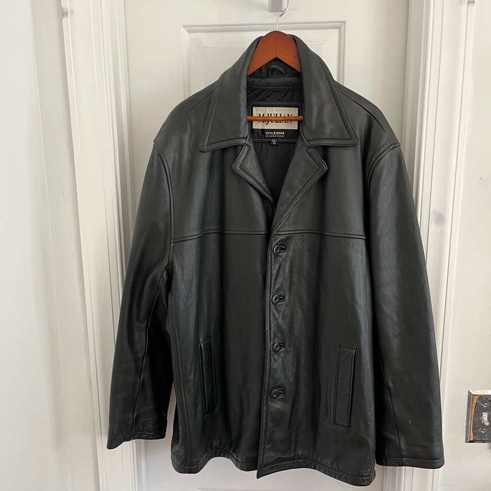Vintage M. Julian Wilson’s Leather Car Coat Black Sz XL 26.6x32